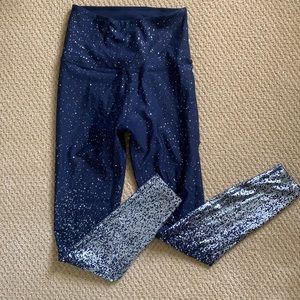 Beyond Yoga navy and silver metallic leggings